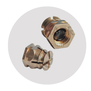 Brass Spread Insert Nut M3 Thread Polished Hex Design Copper Based <b>Fastener</b> Manufactured in India High Strength Durable Use - Product Image 1