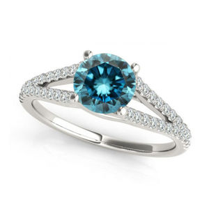 Bague solitaire de luxe en diamant bleu en or blanc avec diamants d'appoint |   Bijoux fins élégants pour mariage et fiançailles, cadeau pour femmes - Product Image 1