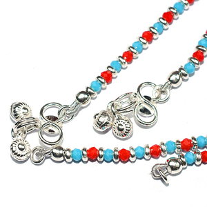 Magnifiques bracelets de cheville en argent Sterling 925 de forme ronde bleue et rouge, bijoux en argent frais, bijoux en argent Offre Spéciale - Product Image 3
