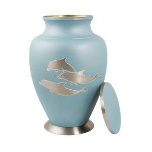URNES DE CRÉMATION EN MÉTAL ALUMINIUM URNE DE CRÉMATION BLEU CIEL URNE DE CRÉMATION FUNÉRAIRE DOLPHIN DESIGN URNE DE CRÉMATION POUR ADULTES - Product Image 1