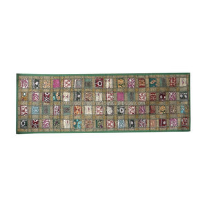Gros Vert Indien Sari Patchwork Tapisserie chemin de Table En Paillettes - Product Image 1