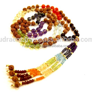 7จักระ Rudraksha Mala ลูกปัดแฮนด์เมดศิลปินอินเดียสร้อยคอลูกปัดสร้อยคอเครื่องประดับอัญมณีแฮนด์เมด - Product Image 3