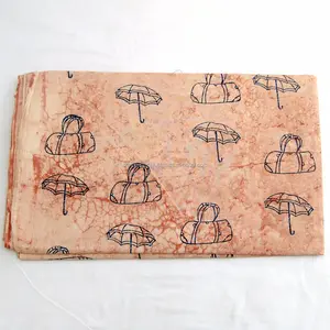 우산 핸드백 인쇄 핸드 블록 인쇄 면 천연 염색 실행 직물 청동 색 인도 원시 드레스 재료 도매
