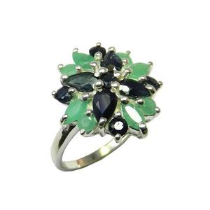 <b>Indian</b> Silver Jewelry 925 Sterling Silver Emerald Black Sapphire Multi Gemstone <b>Ring</b> Gift for Her - Product Image 1