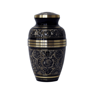 Urne funéraire de style américain en laiton noir sculpté à la main pour cendres adultes Utilisation commémorative en métal - Product Image 1
