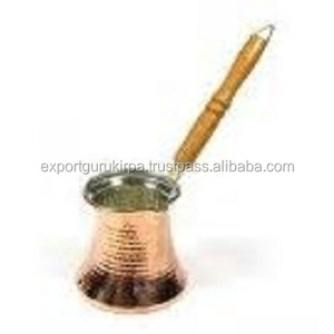 Turkish 250ml Copper Coffee Pot with Antique Mirror Polish and Wooden Handle - Product Image 1