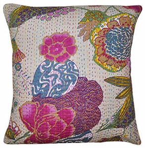 Handmade Kantha <b>Cushion</b> <b>Cover</b> Floral Square Cotton <b>Sofa</b> Decor Pillow Woven Technique for Home Hotel and Hospital Use - Product Image 4