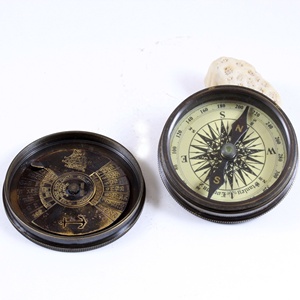 เคสหนังทำจากแก้วรูปเข็มทิศการเดินเรือทำจากทองเหลืองสีดำแบบโบราณพร้อมปฏิทิน100ปีโครงสร้างทำจากโลหะอัลลอยด์ - Product Image 4