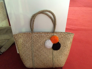 Jonc de mer naturel sac de paille de mode avec poignée en cuir - Product Image 5