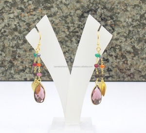 925 argent Sterling améthyste et chapelet perlé chaîne pierres précieuses avec bijoux plaqués or conception de goutte à la main mode boucle d'oreille - Product Image 1