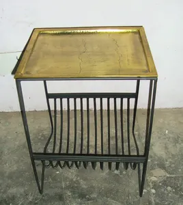 モダンな高級テーブルミニマリストスタイルのスクエアシェイプゴールドアルミトップドレッシングサイドテーブル