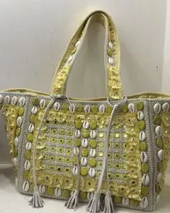 Designer Handmade Handloom Fabric with Shels Lady Shoulder <b>Handbag</b> Wholesale 2017 - Product Image 1