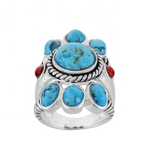 Bague en argent sterling 925 faite à la main turquoise multi-pierres éternité vermeil bague de fête pour femme bijoux fins avec sertissage de lunette - Product Image 1
