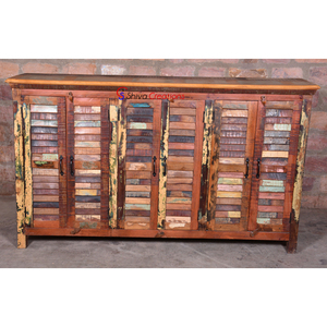 Armoire vintage en bois massif à 6 portes, ancienne, récupérée, volets réglables pour une utilisation en intérieur, pour la chambre à coucher, le salon, la maison, l'hôtel, meubles - Product Image 1