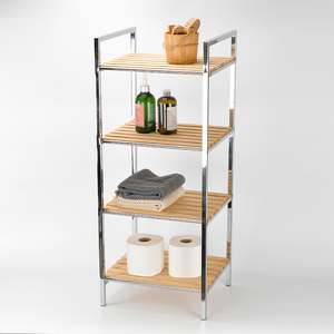 Estante de almacenamiento de tubo de metal con madera de pino de 4 niveles - Product Image 2