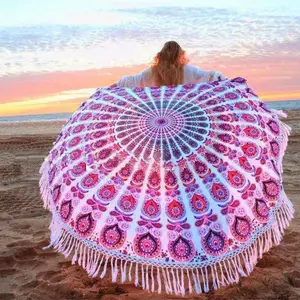 Ronda tapiz Mandala Indian Beach Mandala redonda tapiz hippie Boho gitana algodón mesa cubierta de sofá cama 70 "redondo