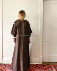 ชุดเดรสคาฟตานแขนกระดิ่งปักลายนกยูง,ชุดกระโปรงแม็กซี่เดรสผ้าฝ้ายสไตล์อินเดียสำหรับผู้หญิงสไตล์วินเทจ - Product Image 3