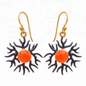 ต่างหู925สีส้มคาร์เนเลี่ยนชุบทองด้วยเงินสเตอร์ลิงต่างหูแบบเขากวางดีไซน์แบบห้อยทำมือทันสมัยสำหรับงานแต่งงานเครื่องประดับแฟชั่นสำหรับ - Product Image 1