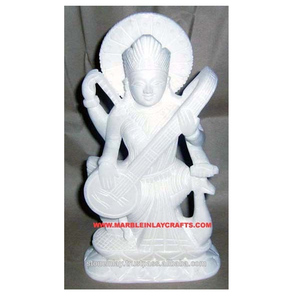 Estatua de Saraswati Mata con fabricación y mayorista hecha en la India, la estatua de diosa india de mármol blanco más hermosa sentada - Product Image 1