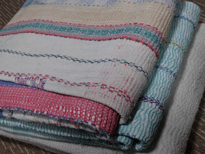 Kantha Blanket,Boho <b>Throw</b> White Soft Pastel Colors Heavy 5 to 7 Layer Cotton Kantha Handmade <b>Quilt</b> - Product Image 2