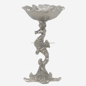 Ocean Theme Sea Horse Metal Serving Bowl <b>Mirrored</b> Steel Salad Bowl and Shiny Silver Serving Bowl - Product Image 1