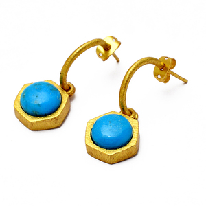 Pendientes de tuerca Joyas Turquesa Chapado en oro 925 Pendientes de piedras preciosas naturales de plata esterlina Fabricación POR CASA DE PLATA. - Product Image 1