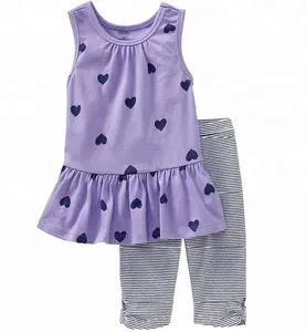 Heart print baby girl clothing sets summer 2-12 yrs dresses children clothes set ruffle top and legging set