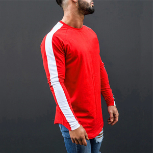 T-Shirt manches longues pour hommes, coupe ajustée, en coton, décontracté, à rayures latérales, mode automne et été 2019 - Product Image 5