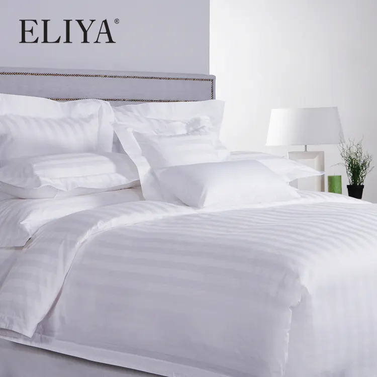 ISO9001 роскошный 5 звездочный высокого качества в полоску белый 100 из хлопка и льна простыни постельное белье гостиничные простыни