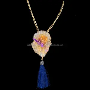 Druzy Quarzo Commercio All'ingrosso Alla Moda Personalizzata delle Donne Gold Filled Della Frangia Della Nappa Collana