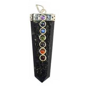 Turmalina negra 7 Chakra de lápiz colgante amatista encanto siete Chakra plana tapa lápiz colgante - Product Image 1