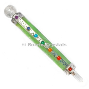 Rozrin <b>Crystals</b> Green Aventurine Chakra Healing <b>Wands</b> Carved Engraved Feng Shui Home Decor - Product Image 1
