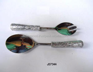 Juego de servidor de ensalada de cubiertos con patrón floral moderno con asas pulidas de acero Otros materiales disponibles - Product Image 2