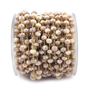 Chapelet en pierre de lune de couleur pêche, pierre précieuse revêtue en or, fil d'emballage - Product Image 2