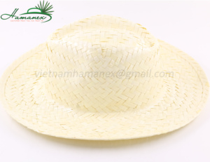 Sombrero de paja de rafia de hoja de palma natural blanca de Vietnam Panamá patrón bordado 8 CM borde Unisex Premium - Product Image 3