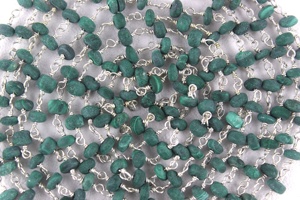 Natural Malachite Rondelle Green Gemstone <b>Beads</b> AAA Grade Sparkling Sterling <b>Silver</b> <b>Rosary</b> Chain for Necklace Jewelry Making - Product Image 4