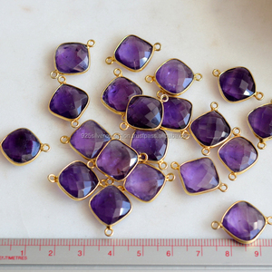 Laiton février pierre de naissance améthyste coussin coupe connecteur de lunette de pierres précieuses pour la fabrication de bijoux - Product Image 2