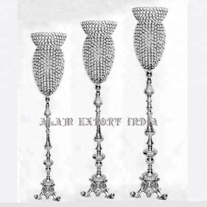 Hot Sale Silver Finished Baroque Embossed Aluminum Metal Tabletop Decoration Clear Crystal Ball Wedding Centerpiece <b>Tall</b> Home - Product Image 2