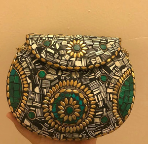 Vintage Indian Handmade <b>Pink</b> <b>Clutch</b> Bags and Purses With Chain Decoration and Candy/Stone Pattern - Product Image 6