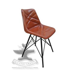 Chaise de salle à manger industrielle en cuir vintage pour restaurant école salon et cuisine avec cadre en fer rustique - Product Image 1