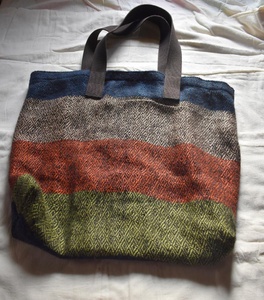 Sac fourre-tout en lin tissé de diamants avec motif géométrique Sacs à provisions à poignée multicolore - Product Image 3
