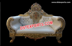 Chaise de mandap en bois pour mariage indien, ensemble de meubles plaqués or pour mariage, chaises pour la mariée et le marié pour mariage, décoration d'événement au Massachusetts - Product Image 2