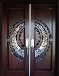 100% 外装Mahogany Tiffanyつや消しトリプルペインガラスWood Door Exterior Front Entry Double Houseダブルメイン木製ドア