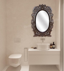 Dernière arrivée cadre de miroir mural de forme ovale en bois MDF sculpté à la main cadre de miroir mural décoratif de forme ovale pour la maison - Product Image 2