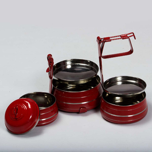 กล่องข้าวกลางวันปิ่นโต3ชั้นสีเขียว,กล่องใส่อาหารปิ่นโตเหล็กปิ่นโตอินเดียดีไซน์แฟชั่น - Product Image 1