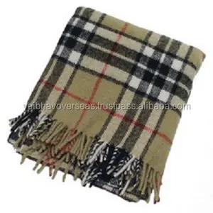 Soft cozy 70% wool Tartan Blankets with tassels