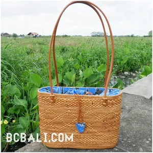 balinese designer straw rattan handwoven handbag leather handle