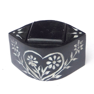 Brûleur d'encens en pierre de soapstone noire de conception indienne, dernier modèle, pour la prière et l'aromathérapie - Product Image 1