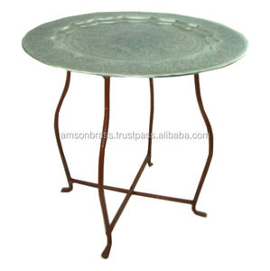Plateau argenté réglable avec support noir en métal, table marocaine en fer - Product Image 2