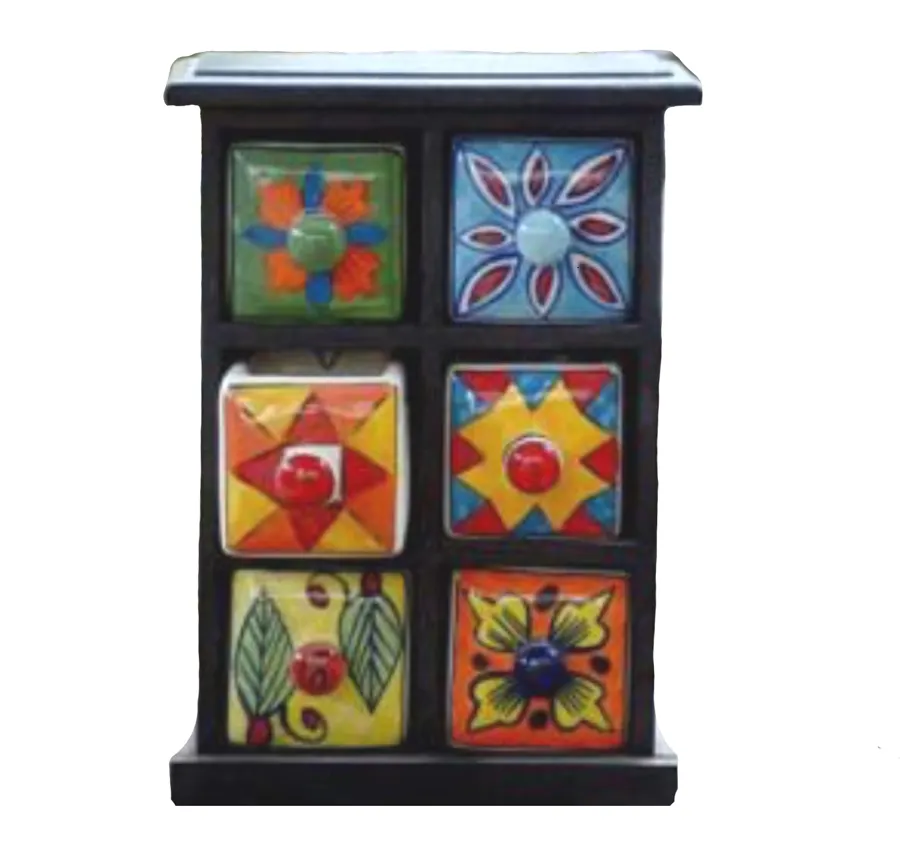 High Quality hand painted Cabinet Drawers Wooden Chest Of Ceramic Drawers Spice and Jewellery Box & Gift Wooden Craft